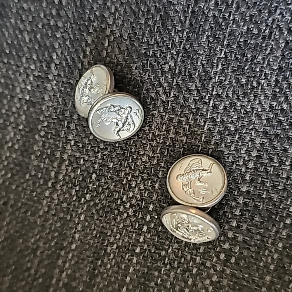 Antique Silver Glass Button Cuff Links 💍